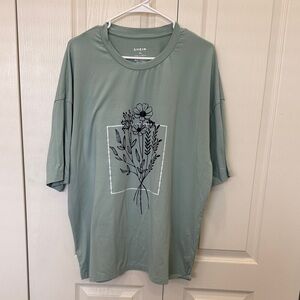 SHEIN Sage Green Floral Sketch Tee